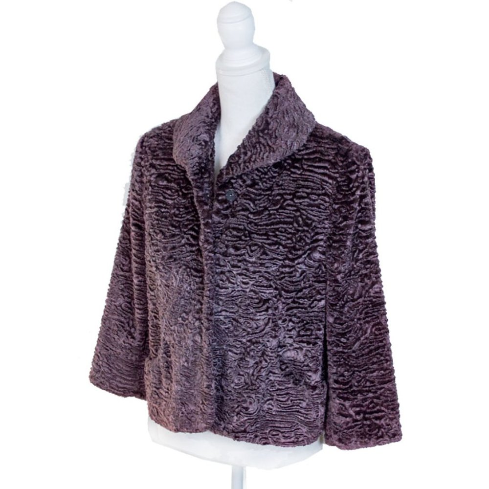 Kate Hill Dark Purple Fuzzy Texture Short Coat 10 - Picture 6 of 8